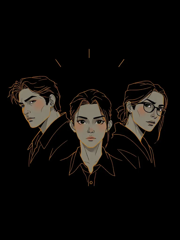 Three consistent character portraits in different poses, min