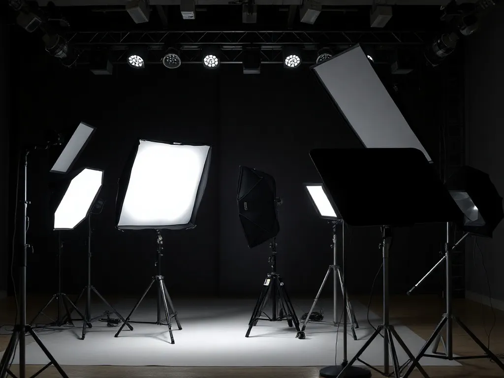 High-end professional studio lighting setup with softboxes a